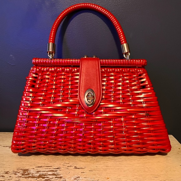 Pinup Couture Handbags - Pinup Girl Clothing Red Wicker Woven Purse